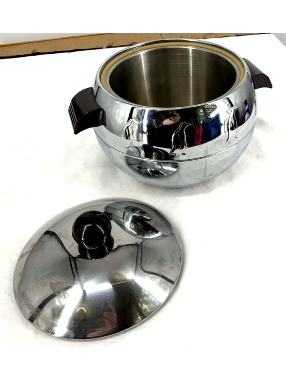 West Bend Penguin Ice Bucket Hot/Cold Server Aluminum Bakelite Handles Knob Vtg
